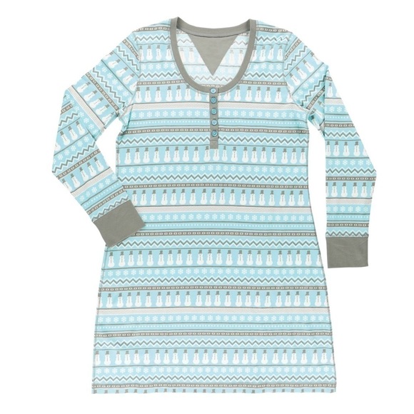 Lazy One Other - LAZY ONE Pajama Long Sleeve Shirt Nordic Snowman Christmas Print Light Blue S/M